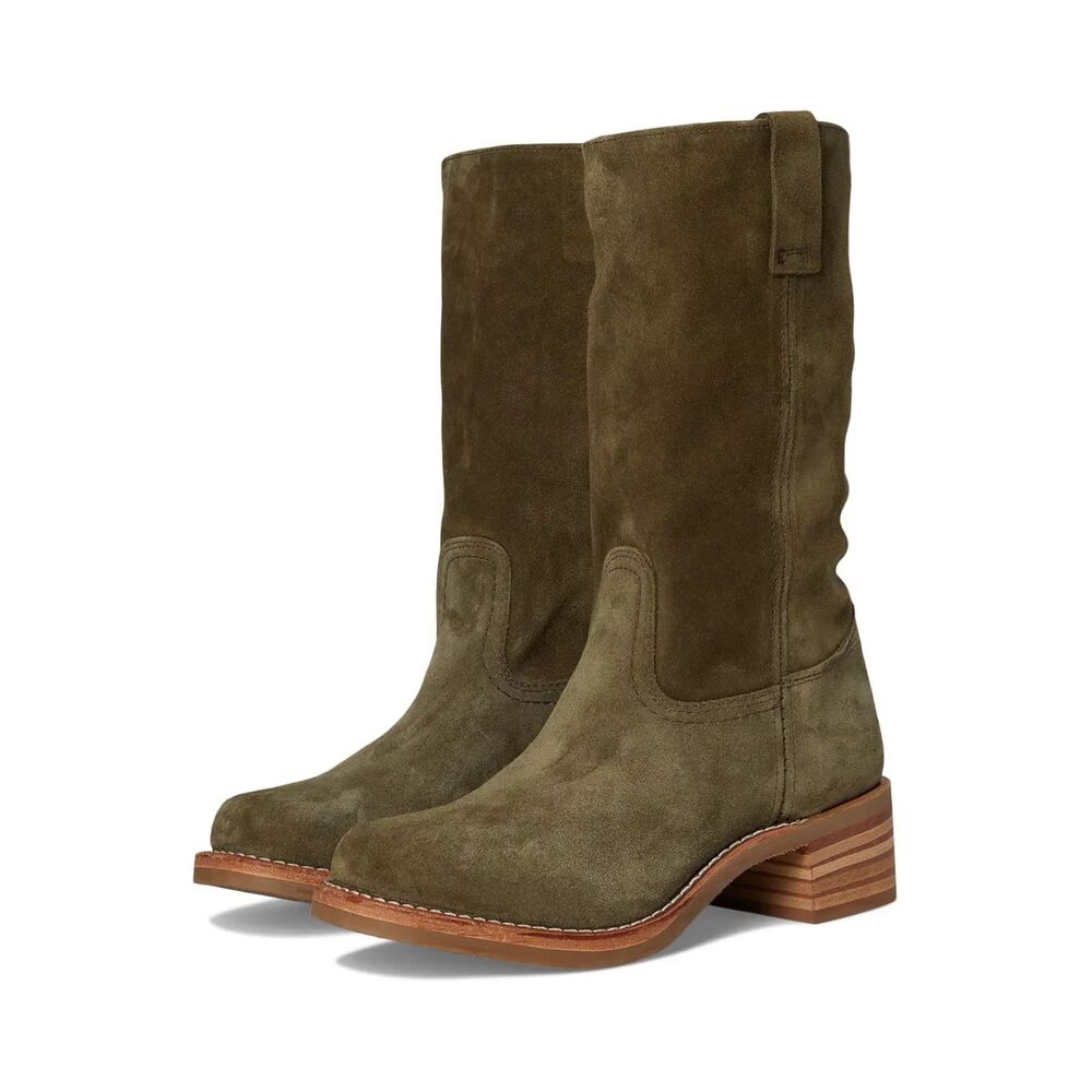 Frye Campus 12R Riding Boots Women's 8.5 Olive Green Leather Pull On Boho NIB